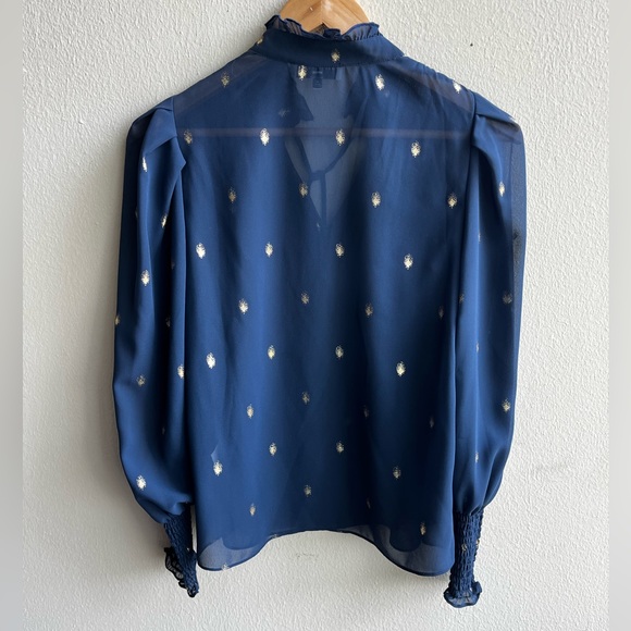 Navy and gold long sleeve blouse - Picture 7 of 8